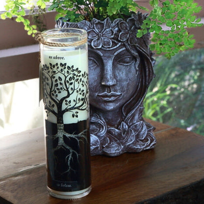 Tree Of Life Black & White Manifestation Candle "As Above, So Below"