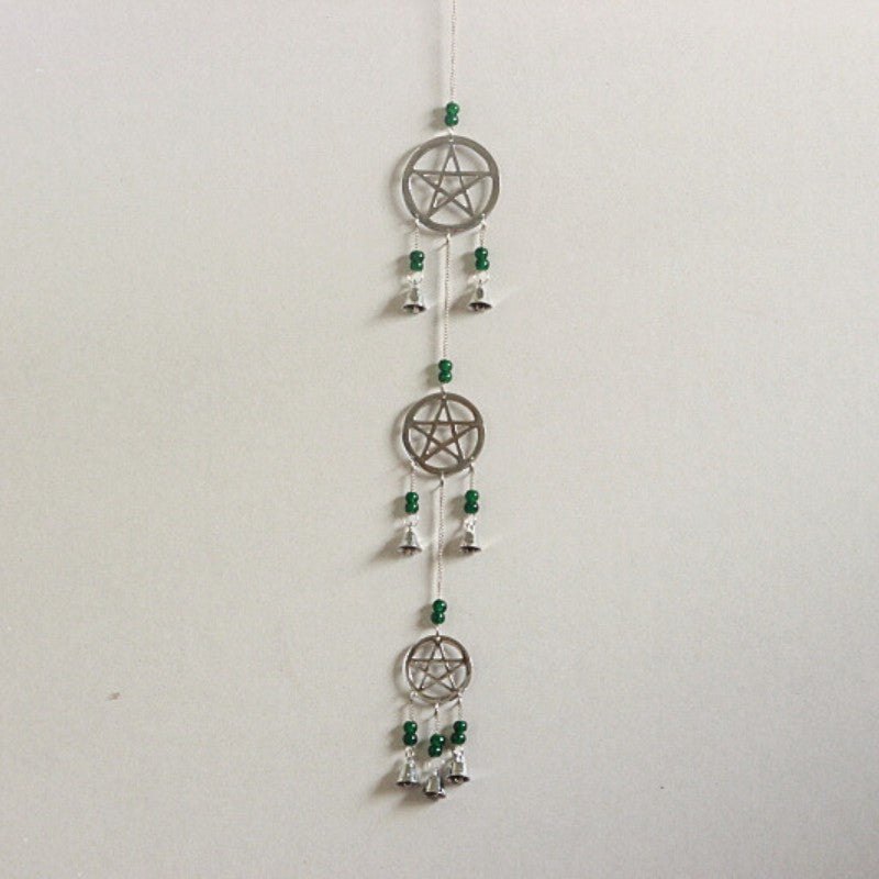 Chrome Triple Pentacle Witches Bells - Magical Wind Chimes/ Protective Ward