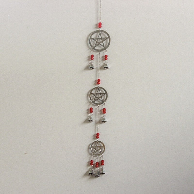 Chrome Triple Pentacle Witches Bells - Magical Wind Chimes/ Protective Ward