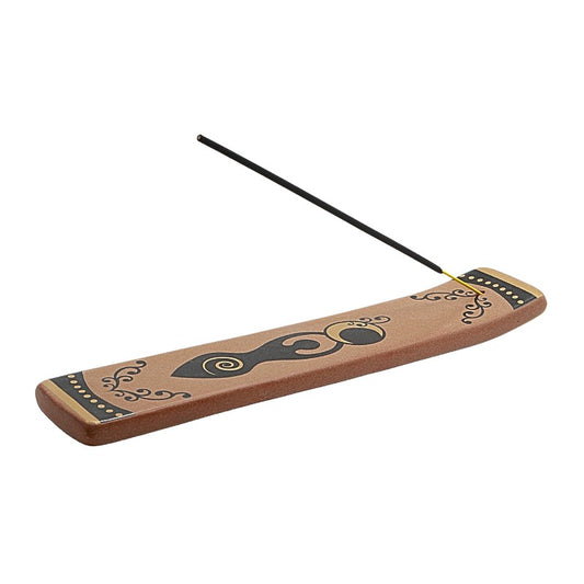 ceramic incense holder with spiral goddess design