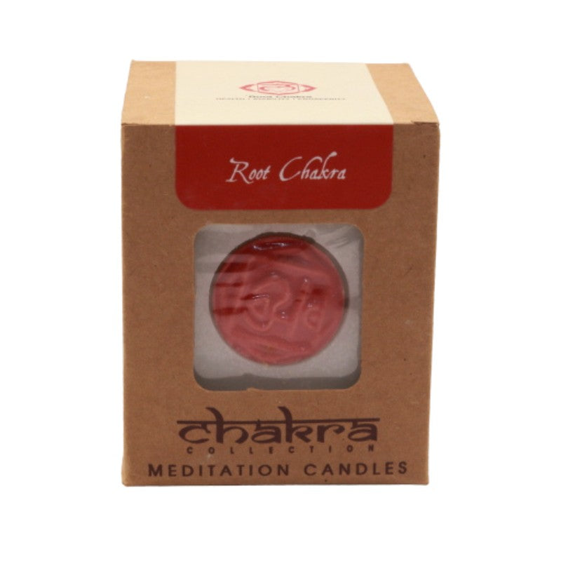 Root chakra meditation candle in  brown box
