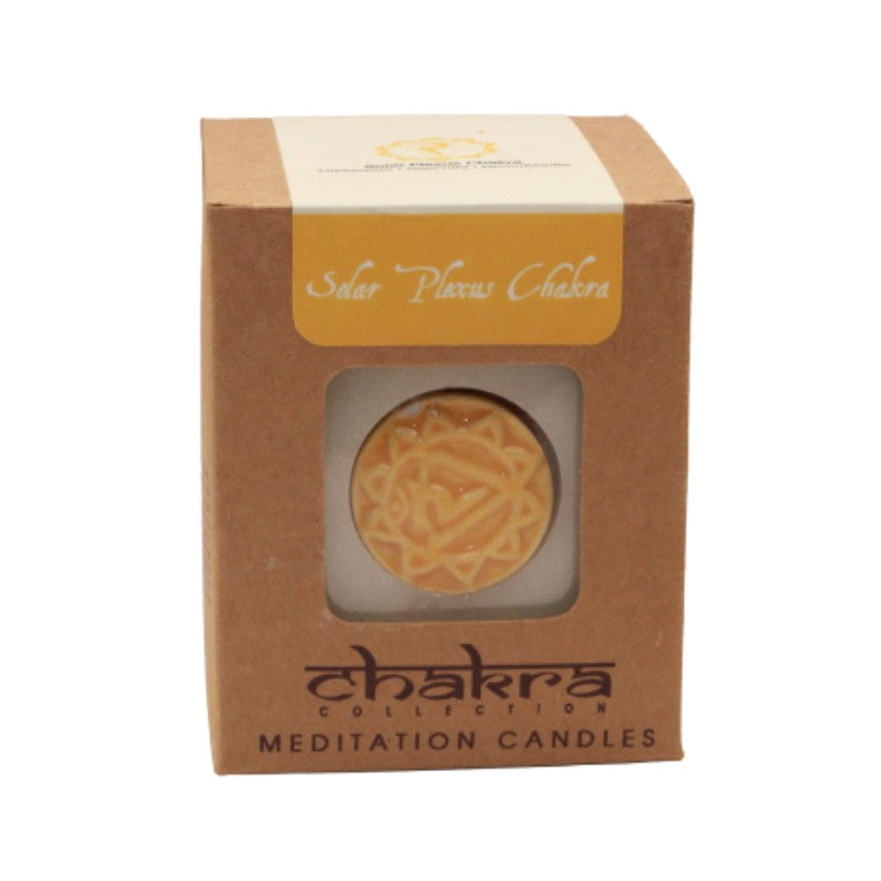 Solar plexus chakra meditation candle in brown box