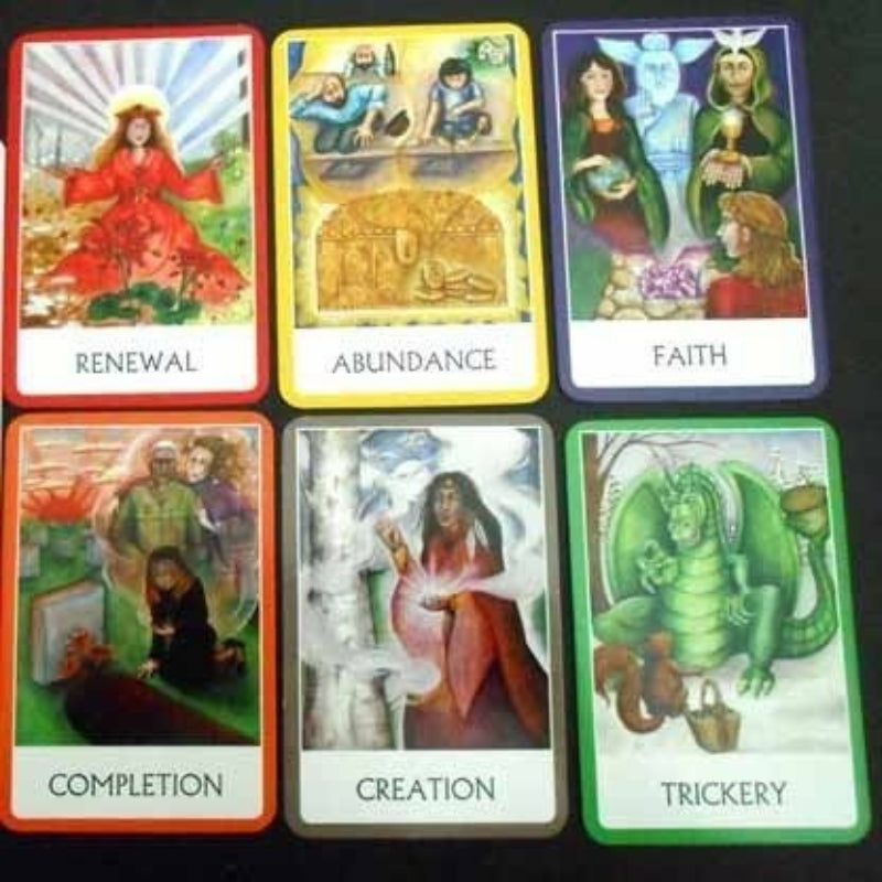 6 Chakra Wisdom Oracle Cards laid out in 2 rows of 3