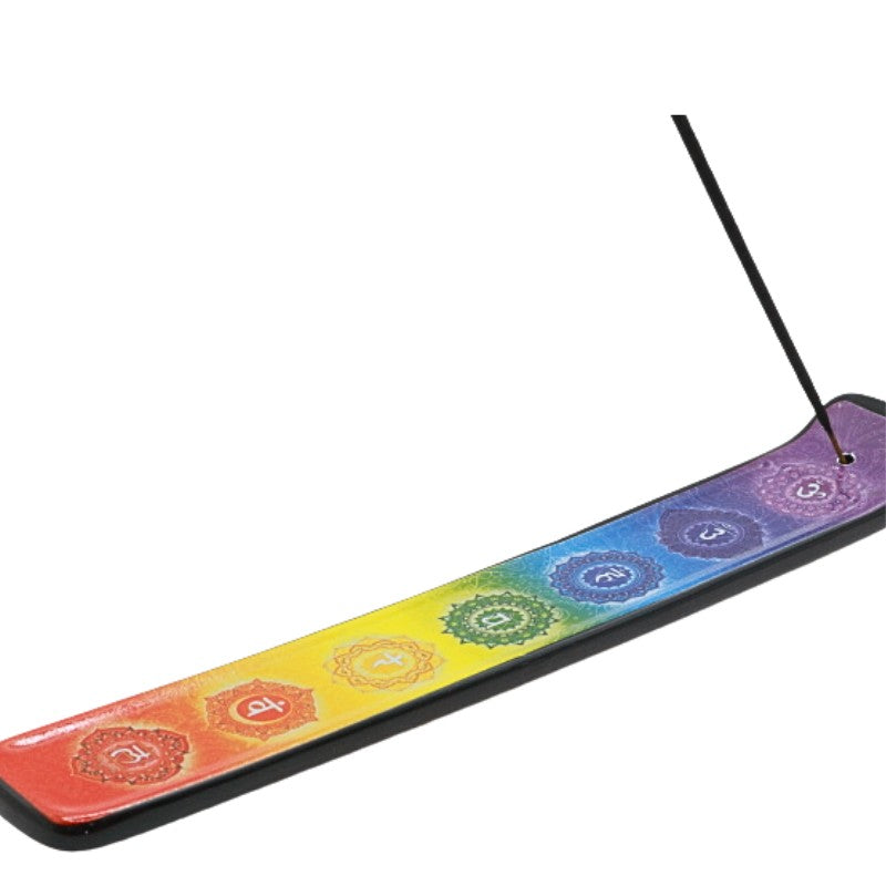 incense stick in a colourful chakra pattern ceramic incense holder 