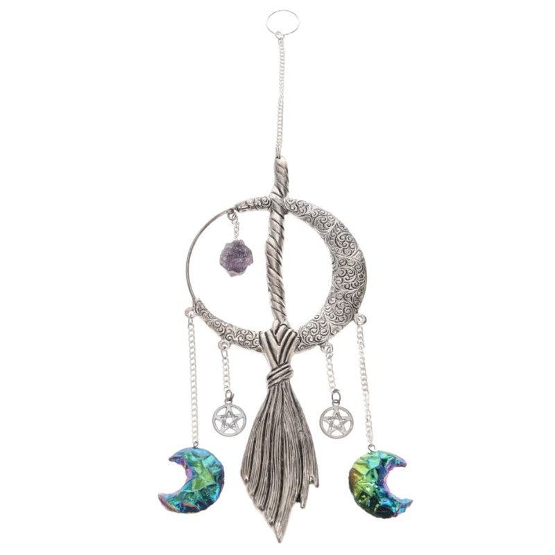 Crescent Moon & Broom Metal Hanging