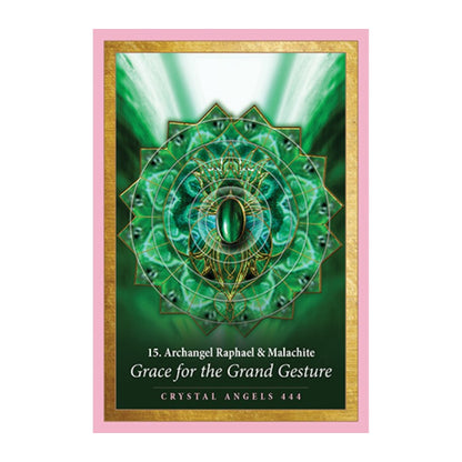 Crystal Angels 444 card with green mandala design and text on a white background
