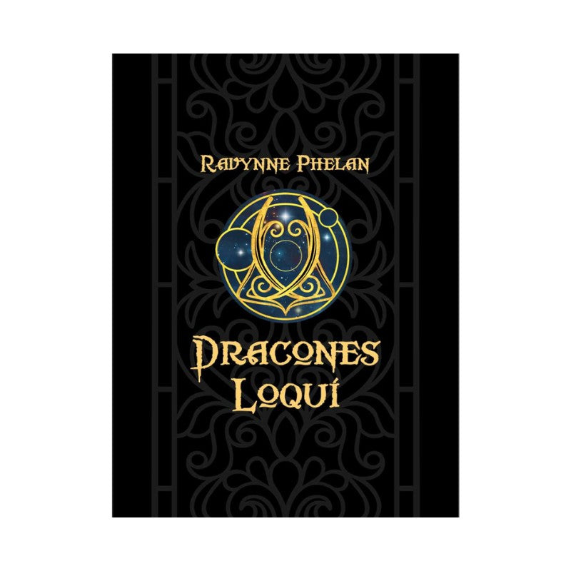 tarot card cover with decorative design and text on a black background