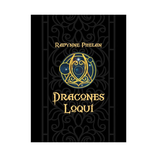 tarot card cover with decorative design and text on a black background