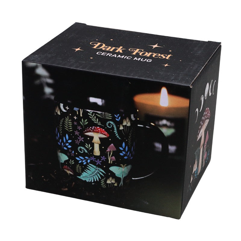 Ceramic mug with forest design in a 'Dark Forest' branded box.