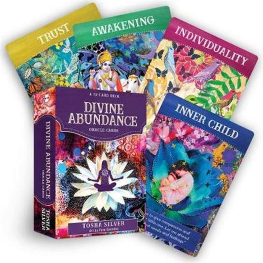 Divine abundance oracle cards- box and 4 colourful cards