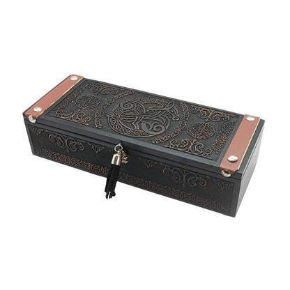 wooden storage box with dragon engraved on it