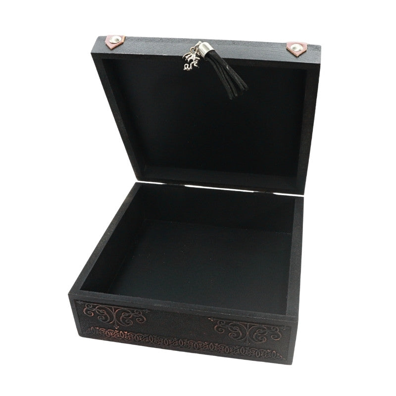 wooden storage box open