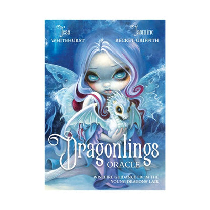 Dragonlings Oracle cover featuring a silver-haired fairy holding a small white dragon against a blue fantasy background.

