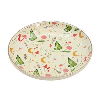 ceramic dish with butterflies and toadstool print