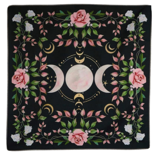 Floral Triple Moon Tarot Cloth/ Altar Cloth/ Divination Cloth/ Wall Hanging