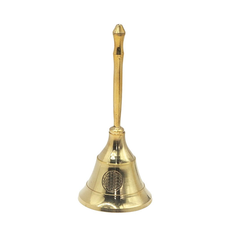 Brass bell with a handle on a white background
