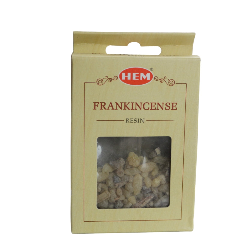 beige box of HEM frankincense resin on white background