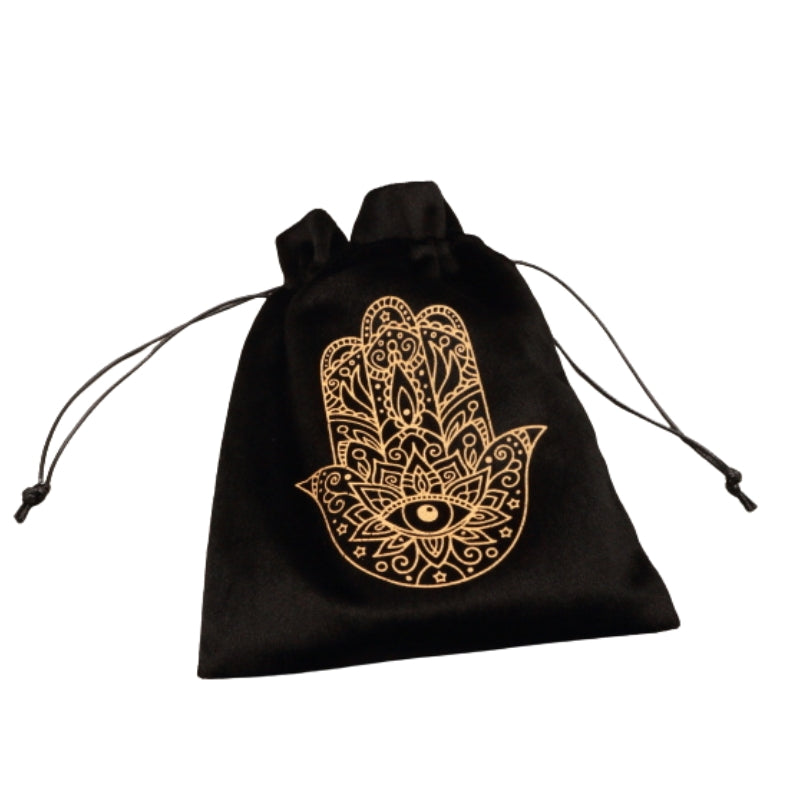 black and gold Hamsa Hand Tarot Bag for Tarot and Oracle Cards 12cm x 18cm