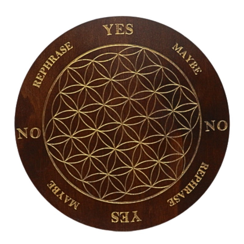 flower of life design on wooden pendulum board