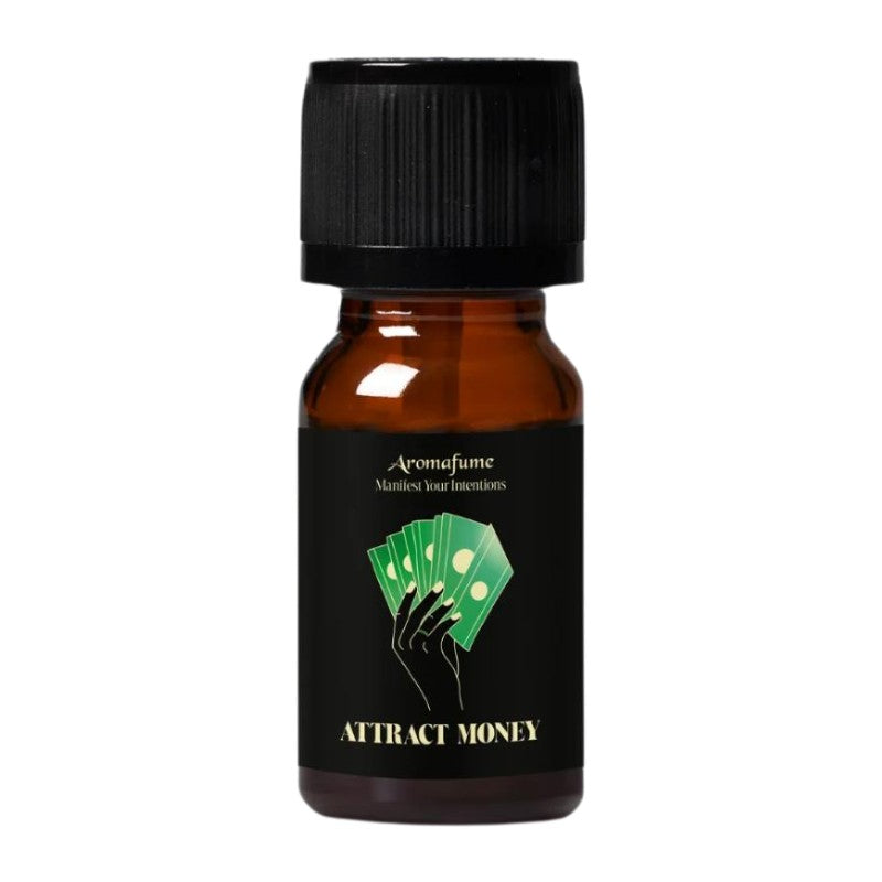 Amber bottle with black lid and a black and green label on a white background
