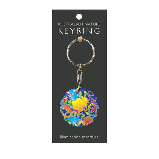 Keyring with colorful design on a black card labeled 'Australian Nature Keyring'.