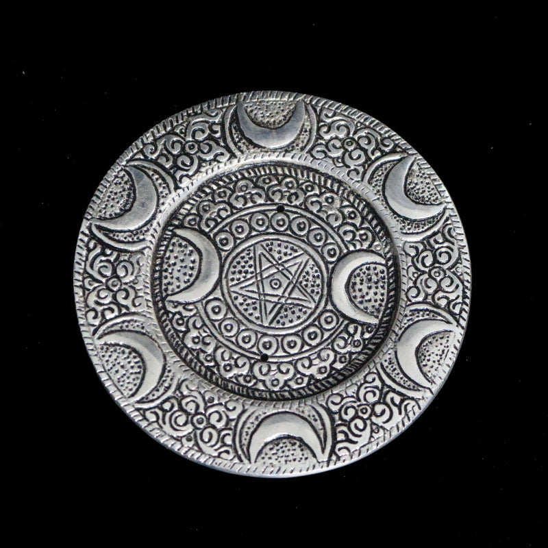 silver triple moon incense holder