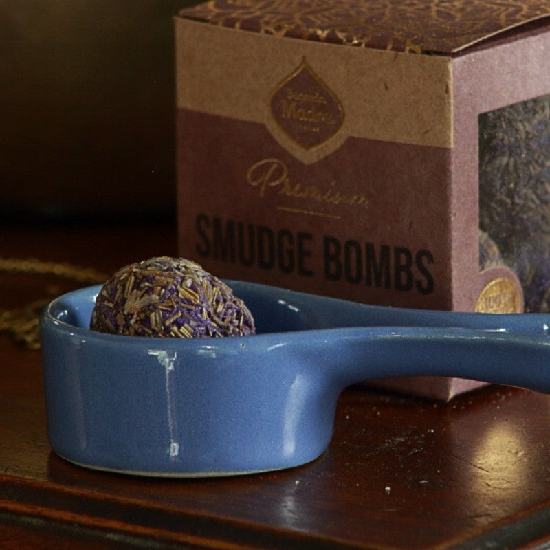 Ceramic incense burner with packet of smudge bombs