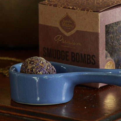 Ceramic incense burner with packet of smudge bombs