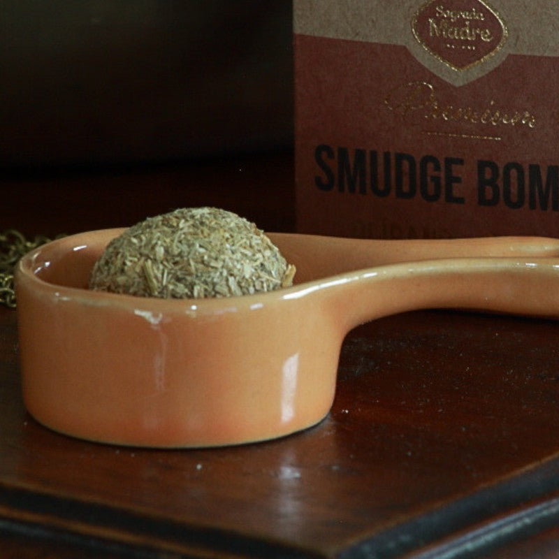 Ceramic incense burner with packet of smudge bombs