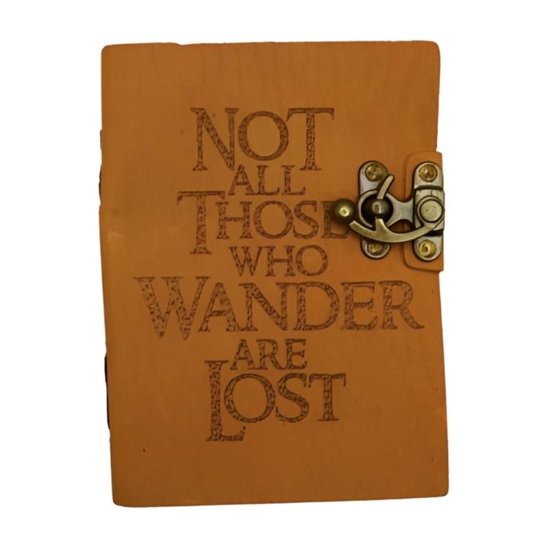 Distressed Embossed Leather Journal "Not All Those Who Wander Are Lost" 18 x 13cm