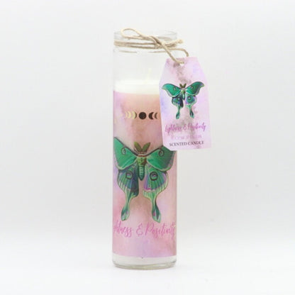 21cm pillar jar candle with green lunar moth on front