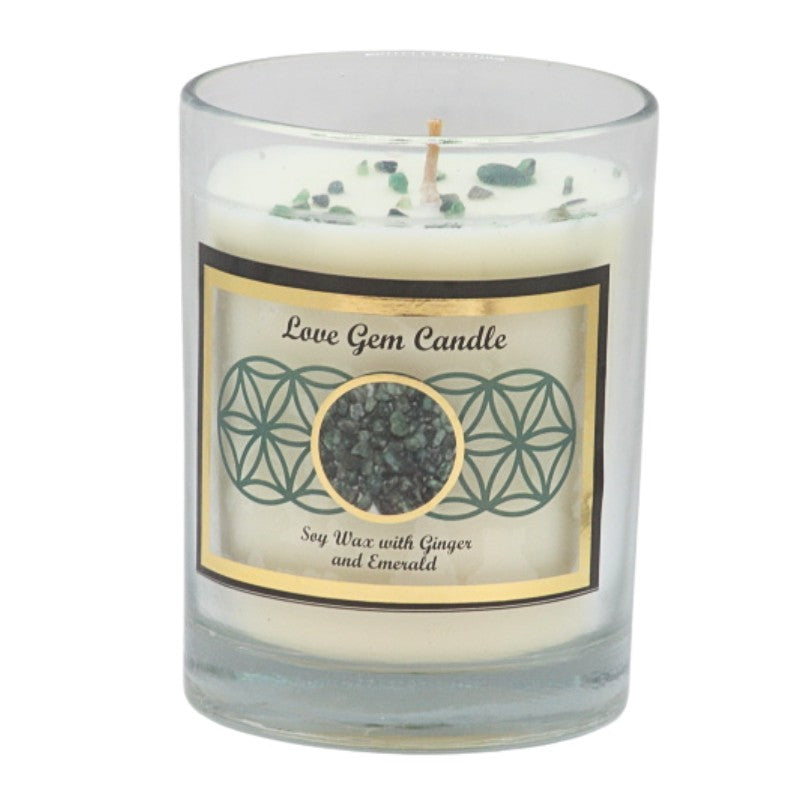 Soy wax candle with gemstone chips on top- in clear glass jar