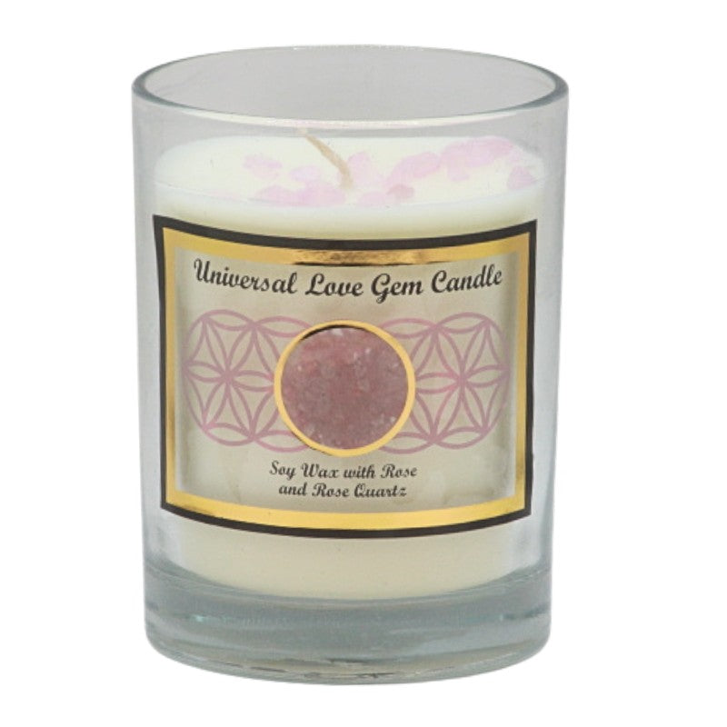 Soy wax candle with gemstone chips on top- in clear glass jar