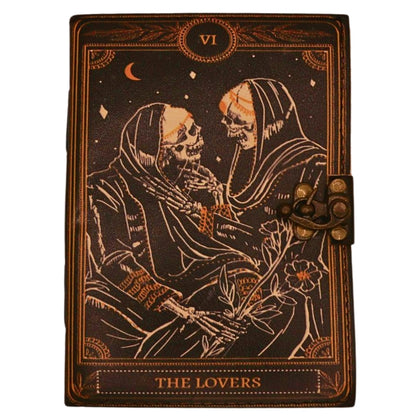 Antique Paper Leather Journal The Lovers Tarot Card Black & Gold 17x12cm