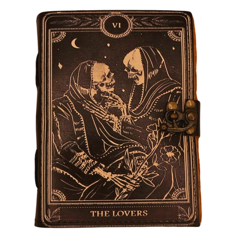 Antique Paper Leather Journal The Lovers Tarot Card Black & White 17x12cm