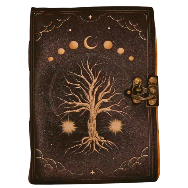 Antique Paper Leather Journal Tree & Moon Phases 17x12cm