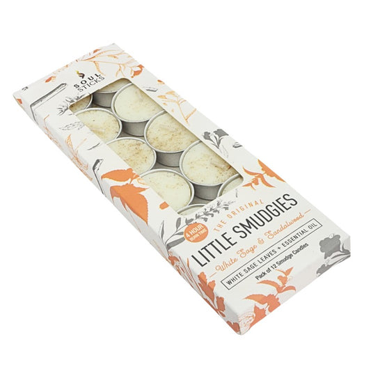 Box of Little Smudgies candles with decorative design on a white background