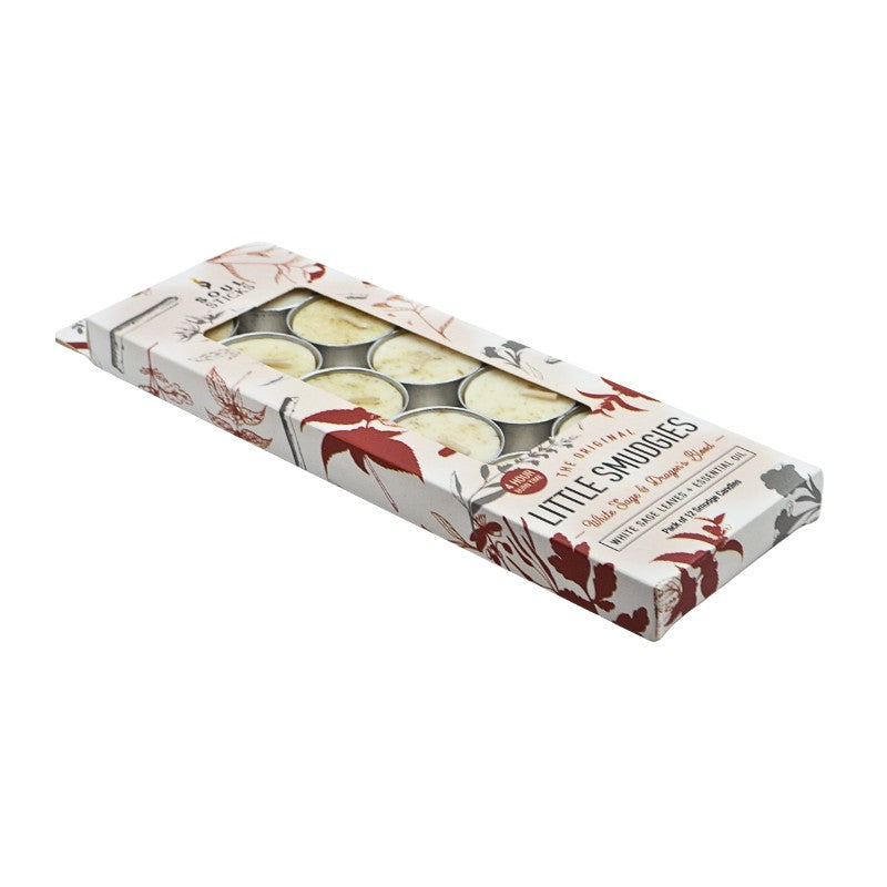 pack of 12 tea light candles with floral design on white background