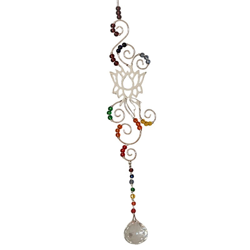 Decorative hanging ornament with beads and a teardrop-shaped pendant on a white background