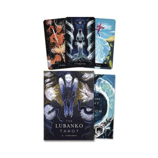 Lubanko Tarot cards with artistic designs on a white background