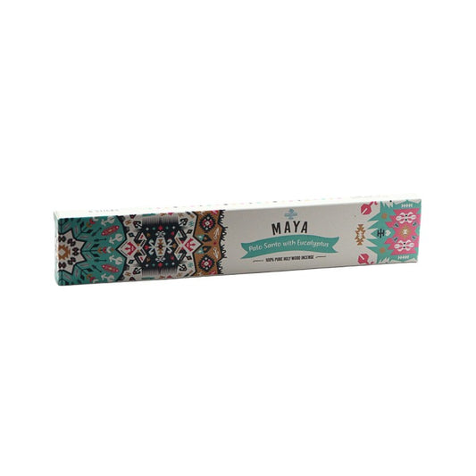 Maya incense stick packaging with decorative design on a white background