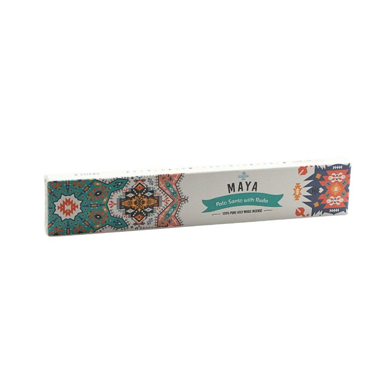 Maya Palo Santo with Ruda incense packaging on a white background