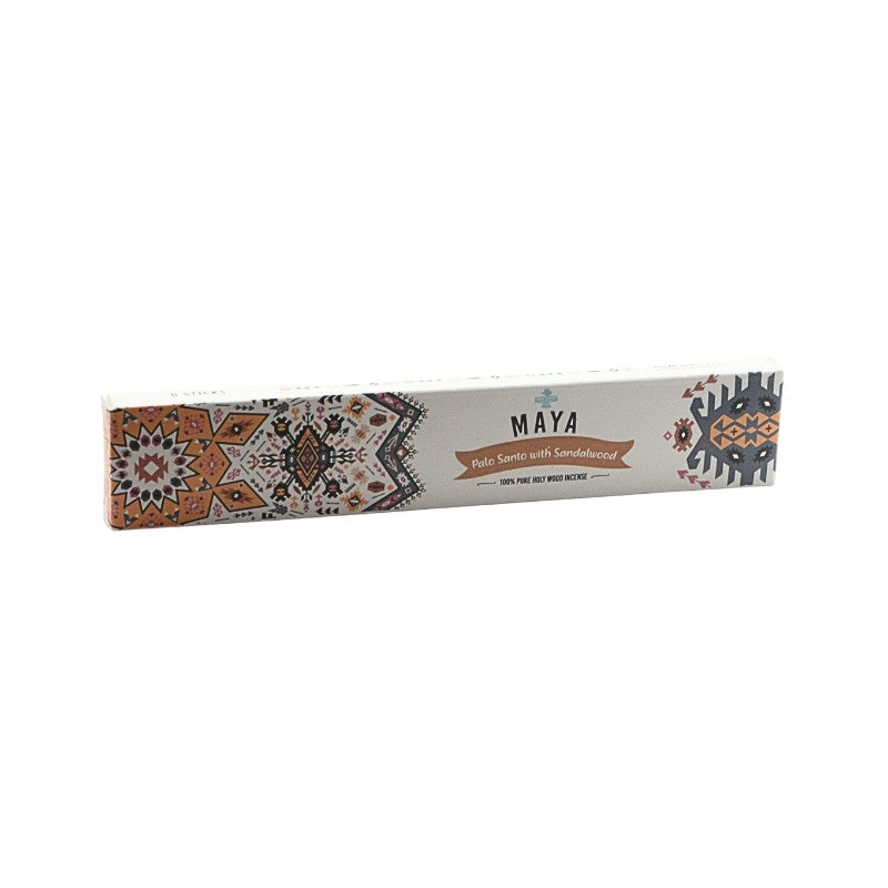 Maya incense stick packaging with decorative patterns on a white background