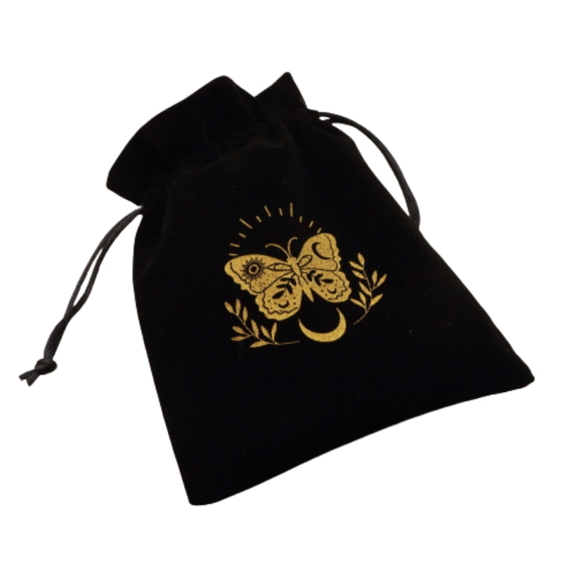 Moth and Moon Velvet Tarot Bag black and gold