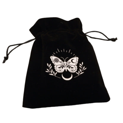 Moth and Moon Velvet Tarot Bag  black and white