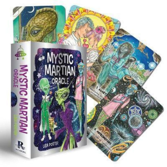 Mystic Martian Oracle Card box with 4 cards surrounding it
