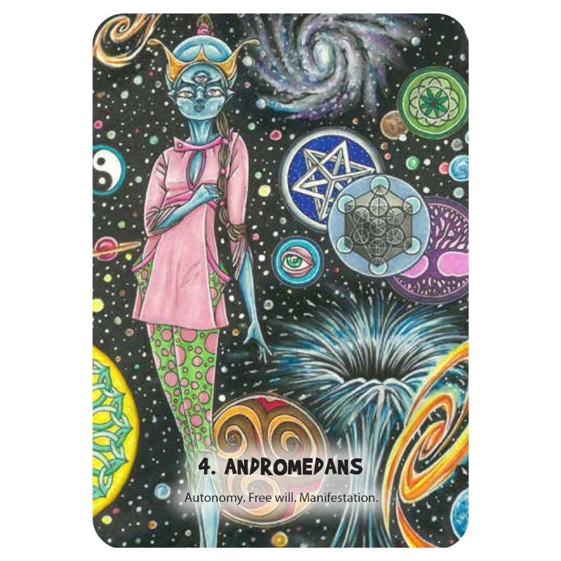 Oracle card titled "4. Andromendans" from Mystic Martian Oracle Cards