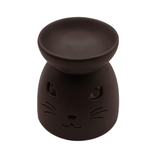 black oil burner with cut out of a cat's face on front