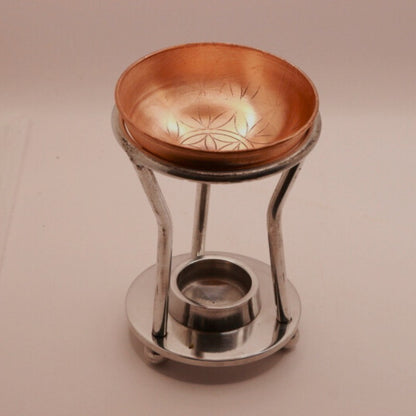 Rustic Flower of Life Copper Tealight Oil Burner- Suitable for Oil, Wax Melts or Resin