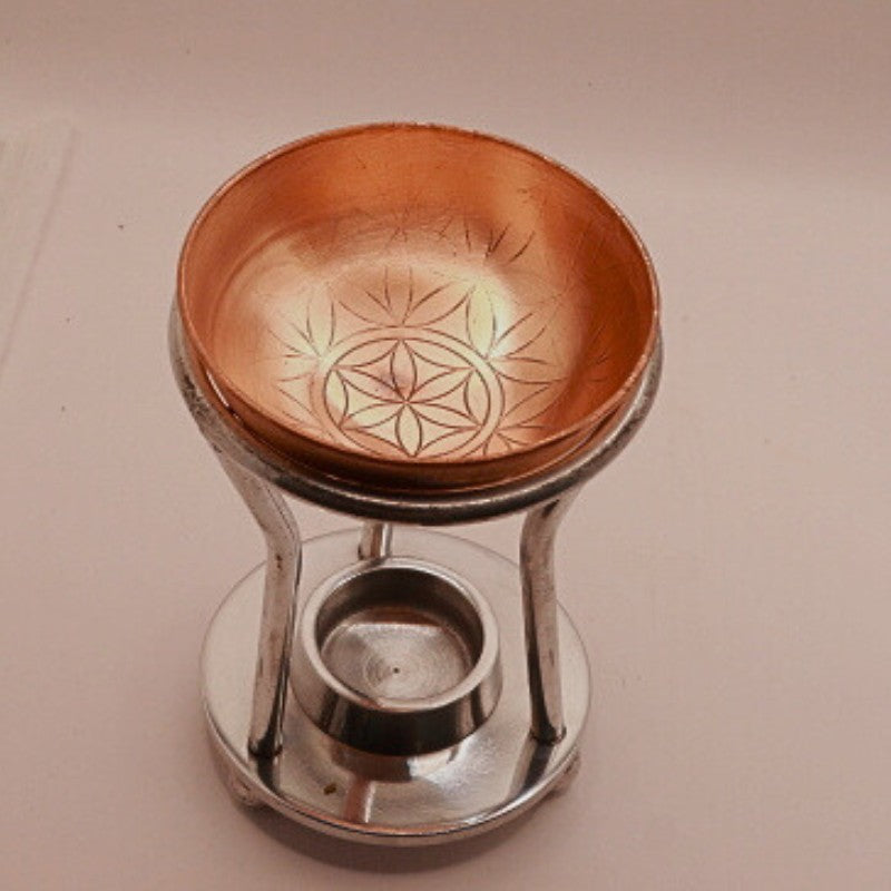 Rustic Flower of Life Copper Tealight Oil Burner- Suitable for Oil, Wax Melts or Resin